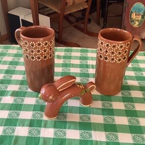 Mexican Barro Mugs w/ terracotta rabbit